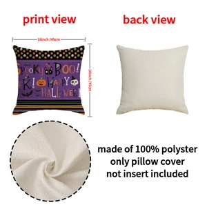 Halloween pumpkin bat pillow cover 18x18 inch, double-sided view, spooky decor