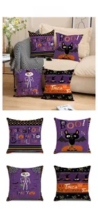 Set of four Halloween pillow covers featuring spooky cats, bats and ghosts patterns
