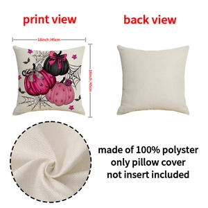 Halloween decorative pillowcase with pink pumpkin and spider web print in 18x18 size