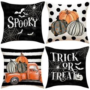 Halloween Pillowcase Linen Pumpkin Bat Spider Web Print Home Sofa Decor Holiday Party Spooky Trick Or Treat Cushion Cover