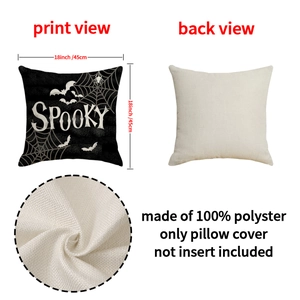 Halloween Spooky letter print throw pillow cover with spider web and bat patterns 45x45cm