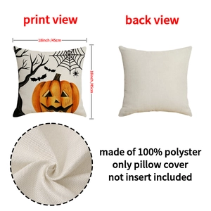 Halloween pillow cover with pumpkin and bat prints on 18x18 inch polyester fabric