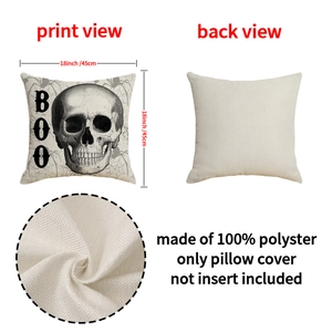 Halloween skull throw pillow cover 18x18 inch linen texture with BOO text design