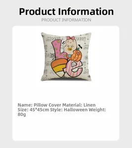 Dettaglio fodera per cuscino Halloween in lino con dimensioni 45x45cm e stampa zucca