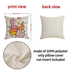 Fodera per cuscino Halloween 18x18 con stampa zucca LOVE e trama in lino