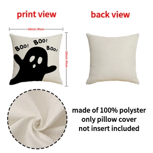 Housse de coussin Halloween en lin avec imprimé fantôme et détails du tissu montrés