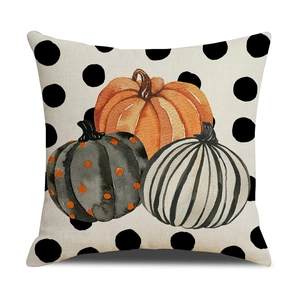 Halloween pumpkin throw pillow cover with orange and striped pumpkins on white background