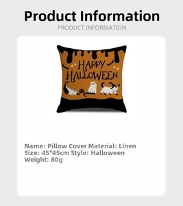 Detailed view of Halloween linen pillowcase 45x45cm with happy halloween print