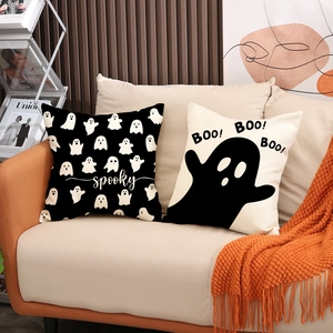 Housses de coussin Halloween avec motifs de fantômes et texture en lin pour décoration