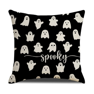 Housse de coussin Halloween fantôme en lin noir pour décoration de canapé de salon