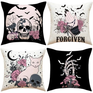 Fodera Per Cuscino In Lino Con Stampa Rosa Teschio Halloween Gotico Fodera Per Cuscino Decorativa In Stile Scuro Per Divano Arredamento Per La Casa Accessorio Per Feste Di Halloween