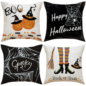 Funda de Almohada Decorativa de Halloween Lino Poliéster Cuadrada Cubierta de Cojín Calabaza Telaraña Para Sofá Decoración