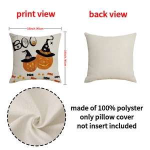 Funda de cojín Halloween 45cm con estampado de calabaza Boo y detalle de tejido poliéster