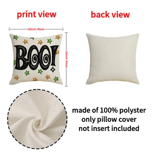 Halloween Boo decorative pillow cover 18x18 inch featuring bat pumpkin art and star patterns
