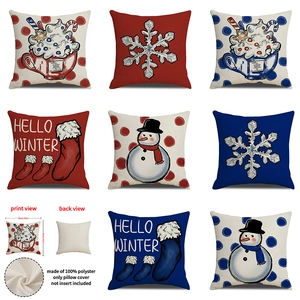 Close-up of 45x45cm Christmas pillow covers with snowman and winter stocking patterns