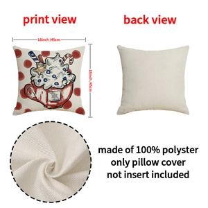 Christmas snowman cushion cover with red polka dots and hot cocoa illustration, 18x18 inch