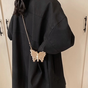 Sac papillon doré chic serti de strass avec bandoulière chaîne pour femmes