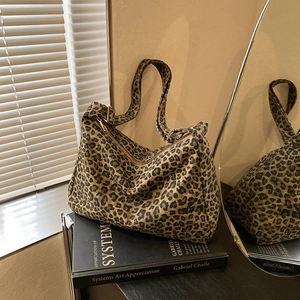 Leopard Print Canvas Hobo Bag Large Capacity Crossbody Tote Bag For Women Vintage Casual Streetwear