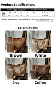 Detailed size chart for the tote bag set featuring large and small bag dimensions