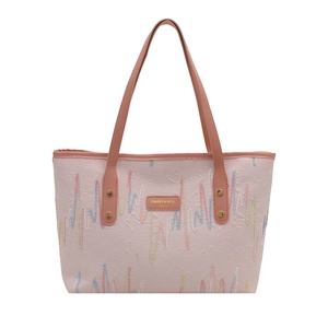 Sac fourre-tout en cuir PU rose avec broderie colorée et longues bandoulières pour femme