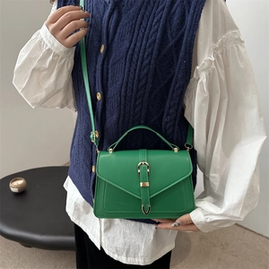 Fashionable vibrant green PU leather crossbody square bag with gold hardware and top handle