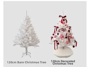 Detailed comparison of 120cm white artificial Christmas tree in bare and decorated styles