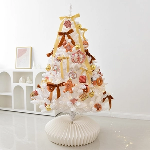 Deluxe 1.5m white artificial Christmas tree with gold ornaments and warm LED lights