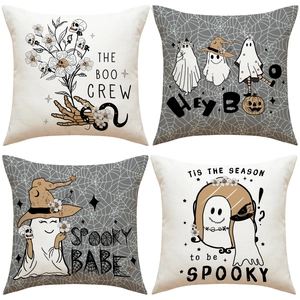 Halloween Throw Pillow Covers Linen Cotton Decorative Ghost Skeleton Pumpkin Pattern For Sofa Couch Home Decor