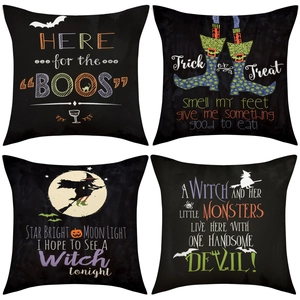 Halloween Decorative Pillowcase Linen-look Cushion Cover Witch Pumpkin Bat Pattern For Sofa Living Room Home Decor Item