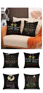 Set of 4 Halloween linen pillow covers with Trick or Treat motifs for sofa decor