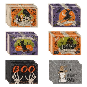 Halloween Platzset aus Leinen im 6er Set mit Motiven wie Geistern und Kürbissen im Detail