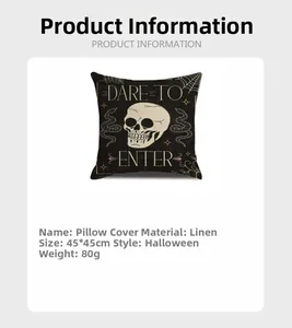Détails de la taie d'oreiller Halloween en lin avec motif crâne et taille 45x45cm