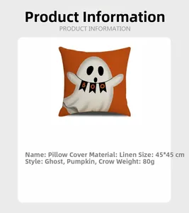 Detail des Halloween Geister-Kissenbezugs aus Leinen mit BOO-Flagge und 45x45cm Abmessung