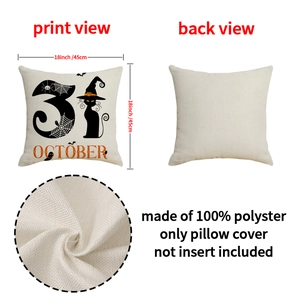 Halloween black cat and witch hat linen pillowcase 18x45cm with 31 October print