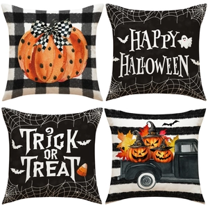 Halloween Pumpkin Linen Pillow Case Trick Or Treat Throw Cushion Cover For Sofa Home Decor Orange Black White Decorative