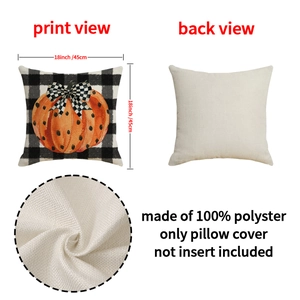 Halloween pumpkin linen pillow cover with checkerboard pattern and 18 inch size details