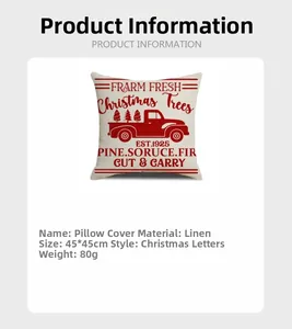 Detailed view of 45x45cm linen Christmas pillowcase with vintage red truck print