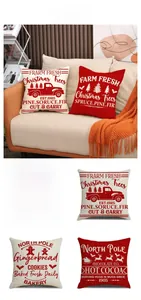 Detail of Christmas pillow covers featuring festive patterns on durable linen fabric