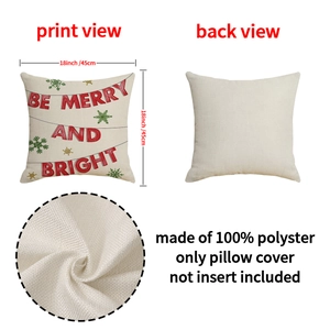 Christmas reindeer pillow cover 18x18 inch, Be Merry and Bright print holiday cushion case