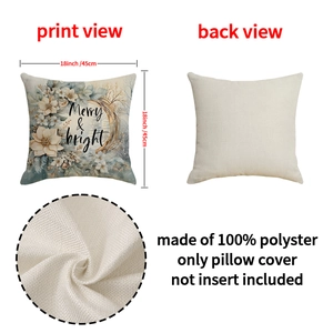 Christmas pillow cover with Merry & Bright floral print and 100% polyester fabric texture