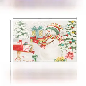 Détail d'un set de table de Noël 45x30cm en lin avec illustration de bonhomme de neige