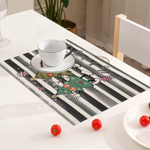 Set de table de Noël en lin avec imprimé Holly Jolly et motifs festifs de bonhomme de neige