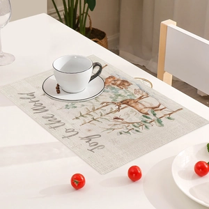 Set de table de Noël en lin avec motif de renne et inscription Joy to the World