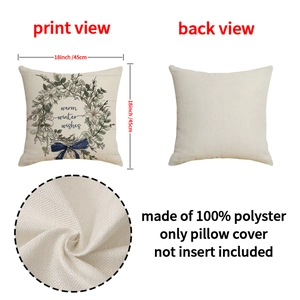 Linen-textured Christmas wreath pillow cover with Warm Winter Wishes text for holiday decor