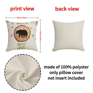Linen style pillow cover with bear and snowflake print for modern home decor