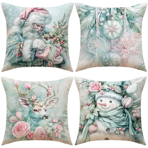 Retro Weihnachten Leinen Kissenbezüge Weihnachtsmann Rentier Schneemann Muster Dekorative Kissenhüllen Für Sofa Zuhause Dekor