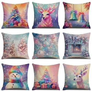 Set of nine festive Christmas cushion covers with colorful holiday illustrations