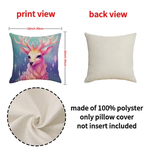 Christmas deer print square pillow cover in linen-look polyester fabric, 18x18 inch size