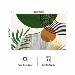 Detail view of 45x30cm nordic linen placemat with abstract leaf and gold ring patterns