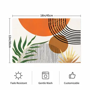 Nordic linen placemat with abstract orange and palm leaf print for modern dining decor